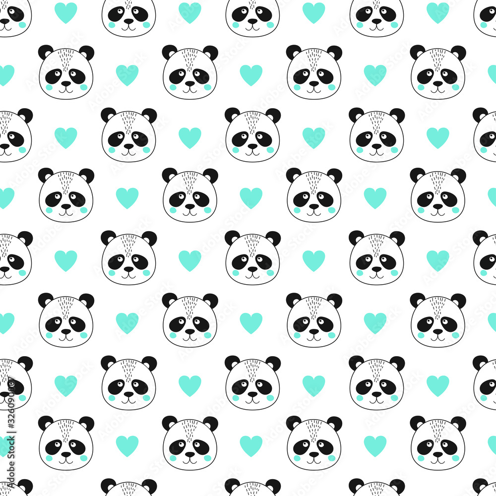 Seamless pattern with face panda