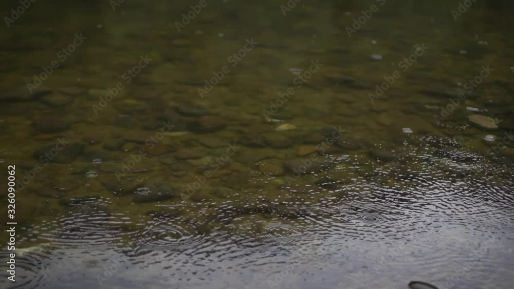 close-up, raindrops in which mountain river close-up, raindrops in which mountain river