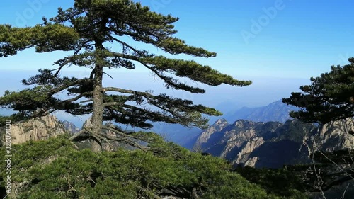 Huangshan  (Yellow Mountain) national park with a blue sky background, Anhui Porvince, China. photo