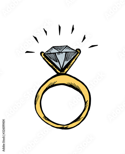 A ring with a diamond. Hand drawn doodle color isolated illustration. Vector 10 EPS.