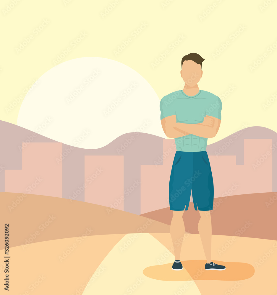young man athlete character in the field young man athlete character in the field