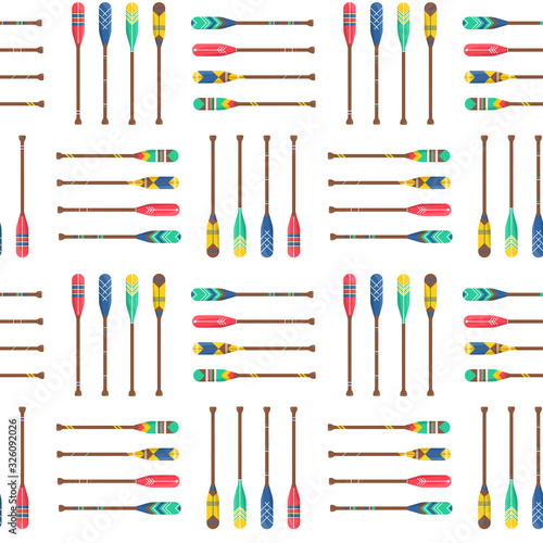 Seamless pattern with oars or paddles boat