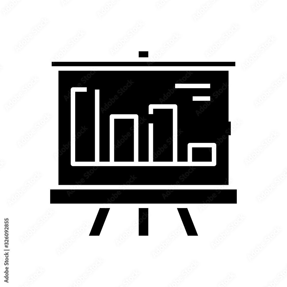Bar diagram presentation black icon, concept illustration, vector flat symbol, glyph sign. Bar diagram presentation black icon, concept illustration, vector flat symbol, glyph sign.
