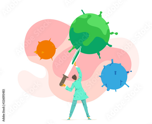 Il dottore, microbiologo, virologo preleva il campione del virus. Analisi batteriologiche del laboratorio chimico - Illustrazione vettoriale
