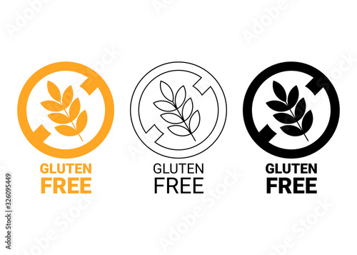 Gluten free icon. Isolated no grain symbol. Yellow, outline and black icon. Vector