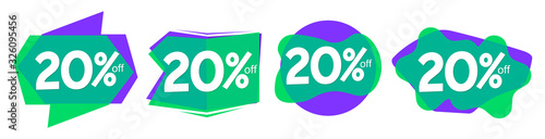 Set Sale 20% off bubble banners, discount tags design template, vector illustration