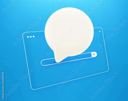 Simple internet browser window with speach cloud in perspective