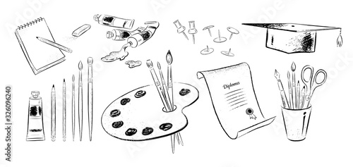 Vector illustration set of art supplies