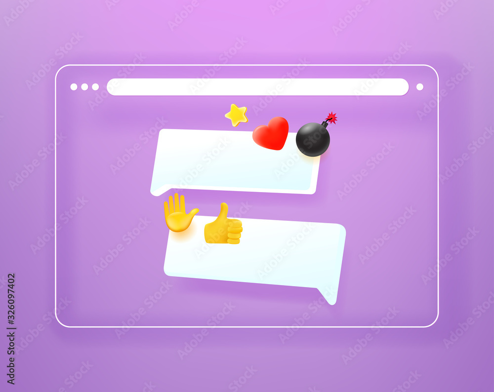 Simple flat browser window with chat bubbles template. 3d comic style editable vector illustration Simple flat browser window with chat bubbles template. 3d comic style editable vector illustration