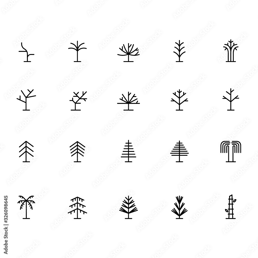 Fototapeta premium Minimal trees linear icons - vector