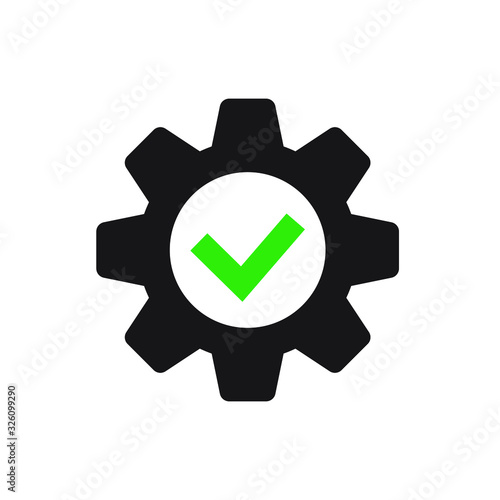 Cog check icon. Compliance icon. Approved Service sign.