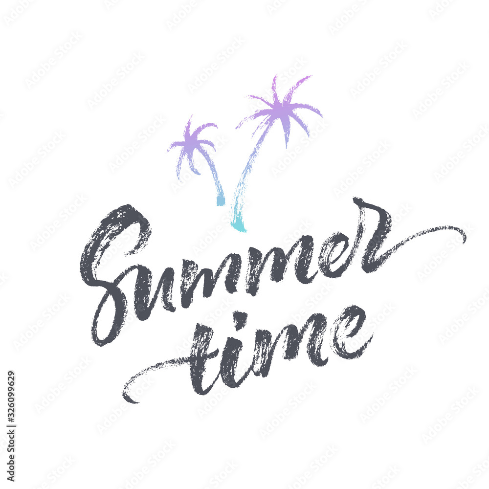 Summertime handwritten brush lettering with sketchy palm trees