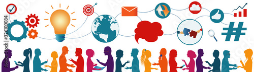 Sharing ideas.Connection and exchange of ideas - data or questions.Communication network of diverse people.Multiethnic and multicultural people.Future technology.Mind Map.Teamwork.Strategy