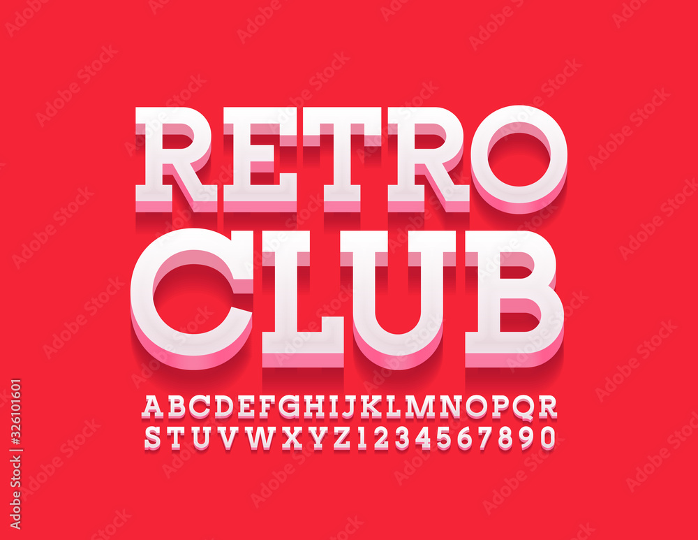 Vector bright logo Retro Club. Stylish 3D Font. White Alphabet Letters and Numbers. Vector bright logo Retro Club. Stylish 3D Font. White Alphabet Letters and Numbers.