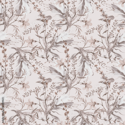 Field Flowers Seamless Pattern. Watercolor Hand Painted Background.