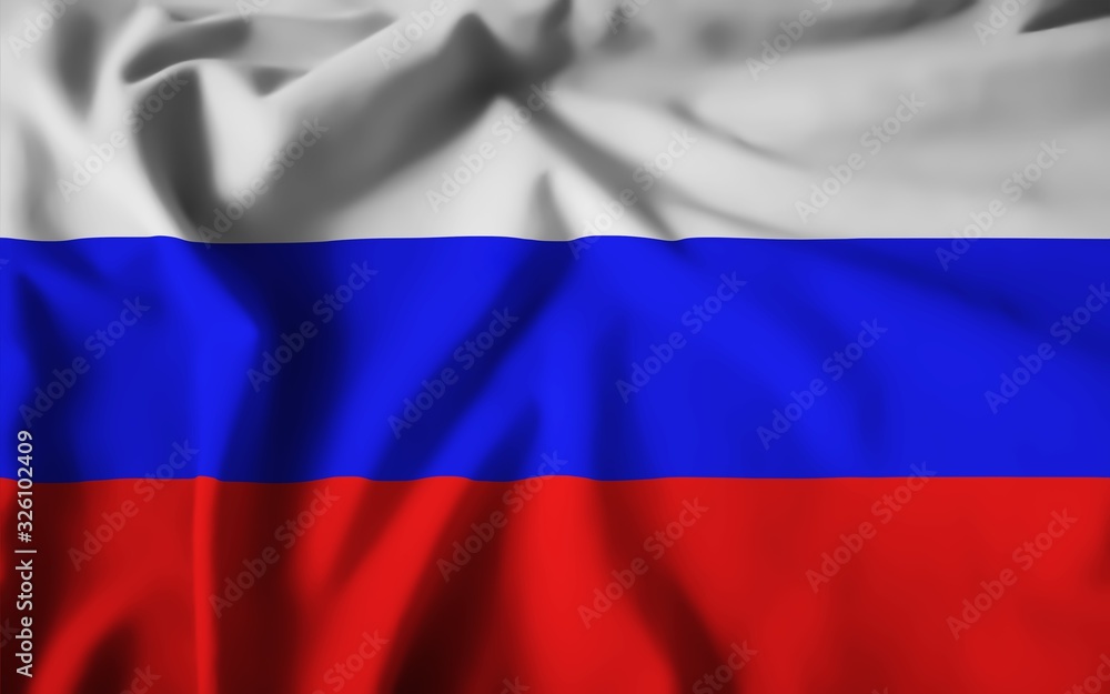 Fototapeta premium State flag of the Russian Federation. The flag of Russia waves in the wind. Colors are white, blue, red.