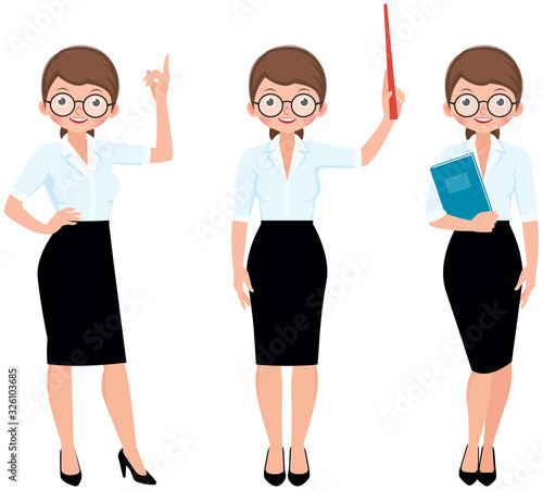 Set of cartoon woman teacher in different poses Stock vector Illustration