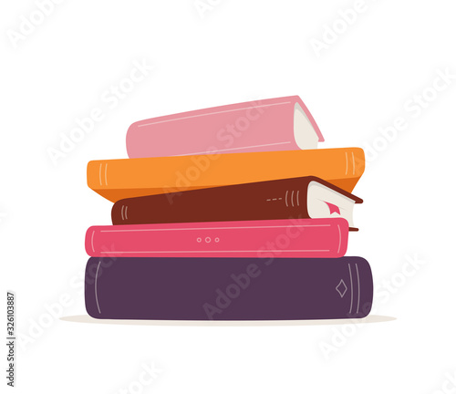 Vector stack of books. Pile of books isolated on white background. Colorful illustration