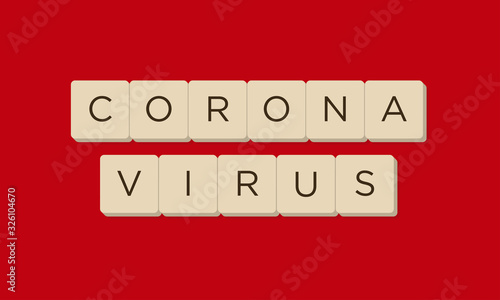 Coronavirus in scrabble letters. MERS-Cov (Middle East Respiratory Coronavirus Syndrome), New Corona Virus (2019-nKoV). Red background.