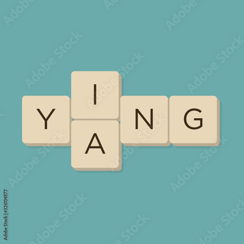 Ying yang wordplay in scrabble letters. Isolate vector illustration.
