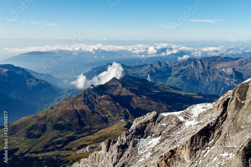 JUNGFRAUJOCH, SWITZERLAND - OCTOBER 1, 2011: Panoramic view from Jungfraujoch at 3571m.