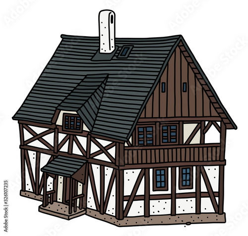 The vectorized hand drawing of a historical half timbered house