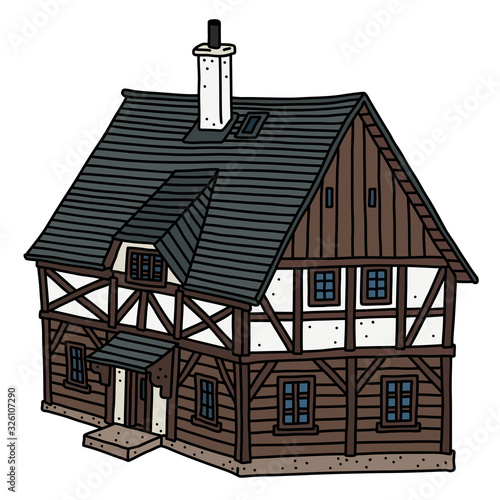 The vectorized hand drawing of a historical half timbered house