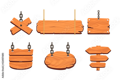 Fototapeta Naklejka Na Ścianę i Meble -  Wood board vector. Illustration of Wooden banners, Signposts, Signboards and wood plank. Different textured billboard banners for messages.
