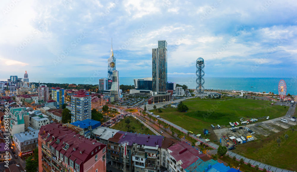 Fototapeta premium Panoramic view of Batumi, Georgia. View of the center of Batumi and the promenade and the beach. The capital of Adjara, Georgia.