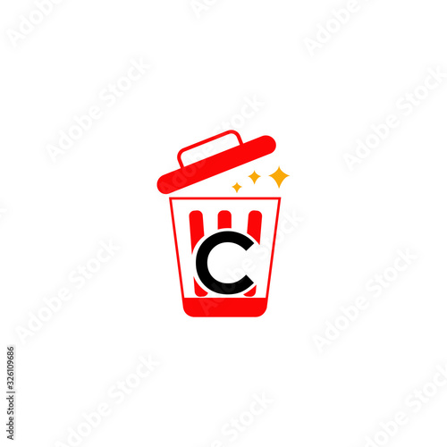 icon logo letter c with icon trash vector design