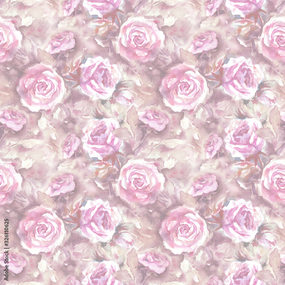 Watercolor Roses Seamless Pattern.