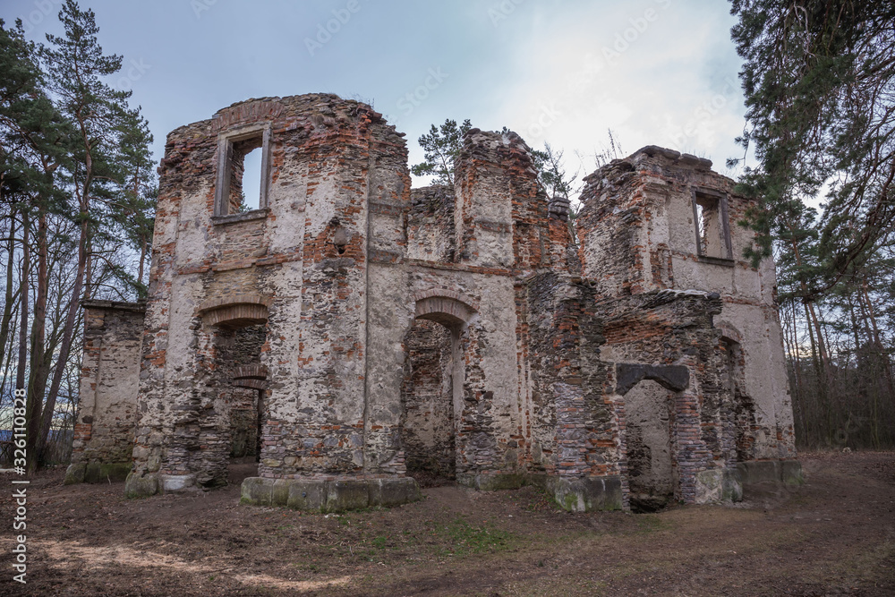 Ruins of Belvedere Summer Palace A Chapel of Sts. John the Baptist in Czech republic on a hill Vysoka.