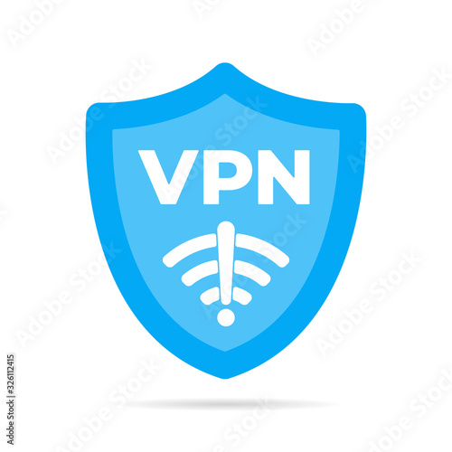 Wireless shield VPN no wifi icon sign flat design vector illustration. Wifi internet signal symbols in the security shield isolated on yellow background.