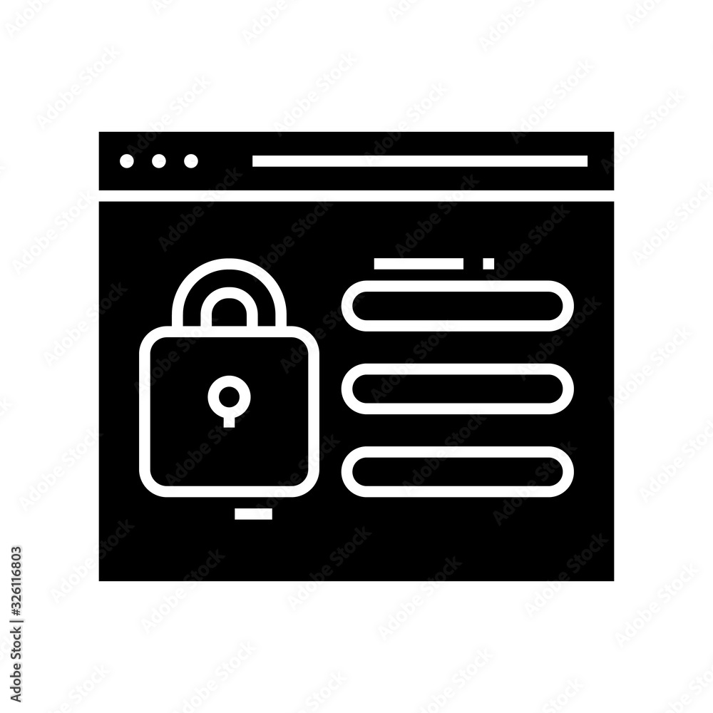 Blocked programm black icon, concept illustration, vector flat symbol, glyph sign. Blocked programm black icon, concept illustration, vector flat symbol, glyph sign.
