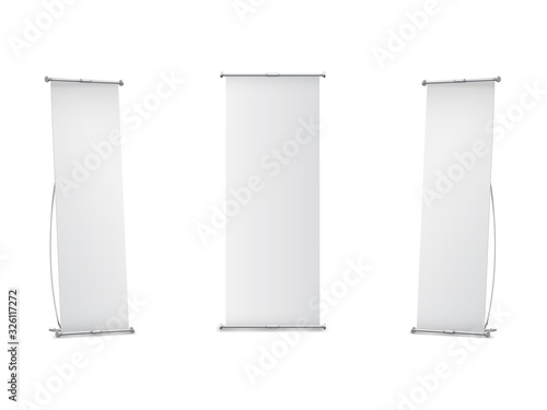 Indoor Blank L-Stand Banner for design presentation. Vector illustration on white background photo