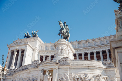 Monument of Vittorio Emmanuel on Venice Square in Rome Italy, blue sky