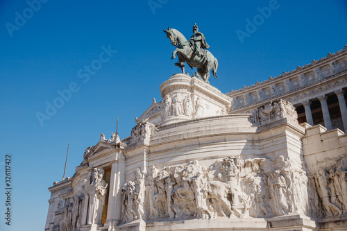 Monument of Vittorio Emmanuel on Venice Square in Rome Italy, blue sky