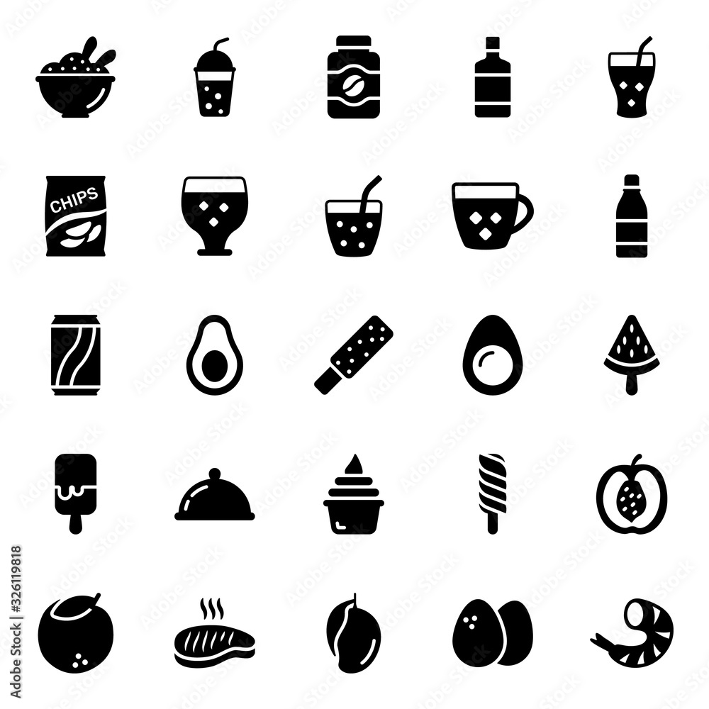  Bakery Food and Drinks Solid Icons Pack 