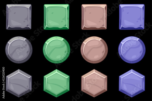 Set of stone icons frames of different shapes.