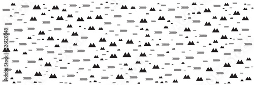 Black white mountain arrow memphis background for wide banner