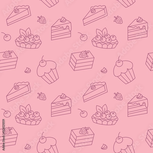 Seamless vector bakery pattern. Pink cake background.