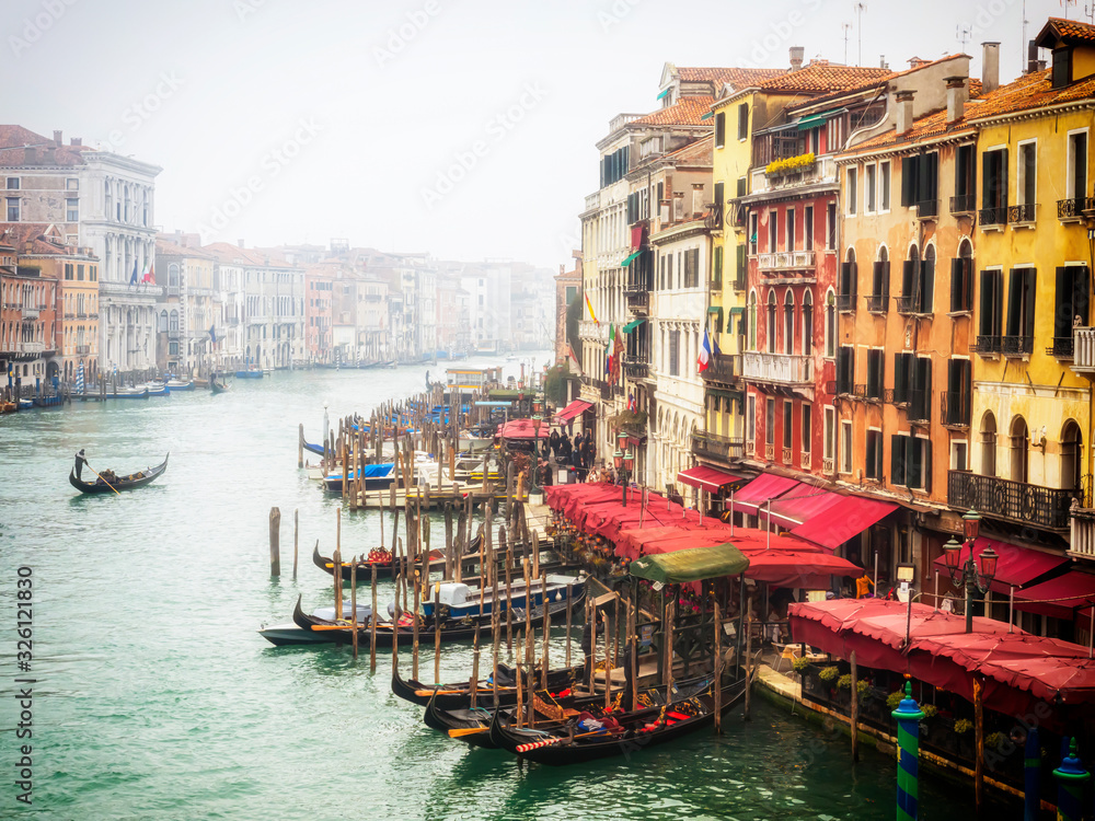 Foreshortening of Grand Canal of Venice in Rialto bridge area