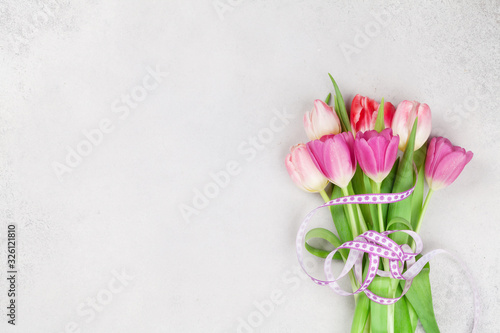 Easter greeting card with spring tulips