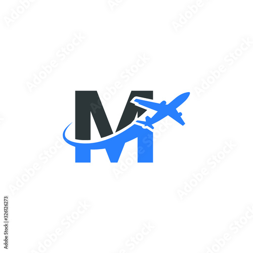 M letter logo with airplane.