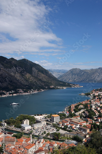 Bay of Kotor and old town in summer landscape Montenegro