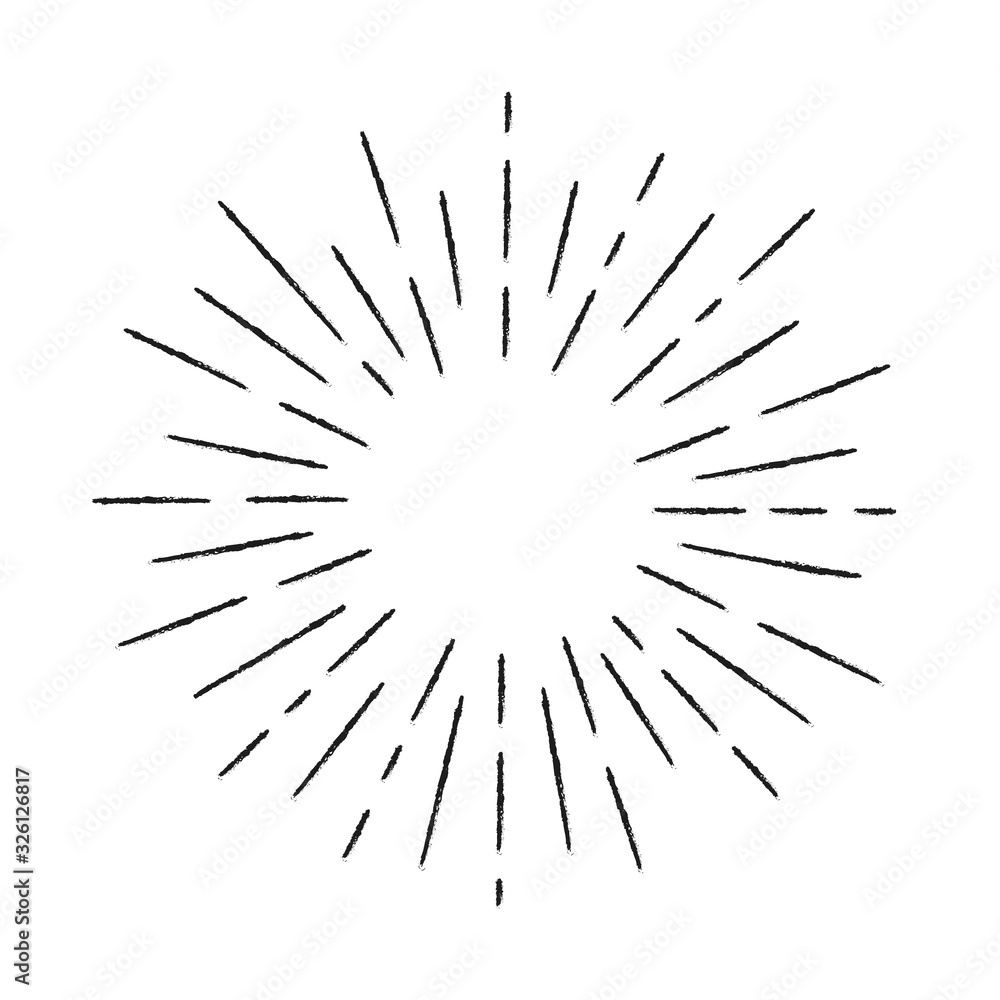 Obraz premium Sun rays hand drawn, linear drawing