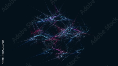 Abstract computer generated fractal lines design shapes. Digital colorful illustration art work of rendering chaotic dark background. 3d rendering.