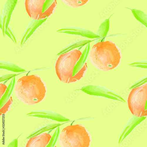 Tropical seamless pattern with grapefruit  mandarin or orange  imitation of watercolor  hand drawing. Fruit texture. Vector vibrant citrus print for fabric or wallpaper.