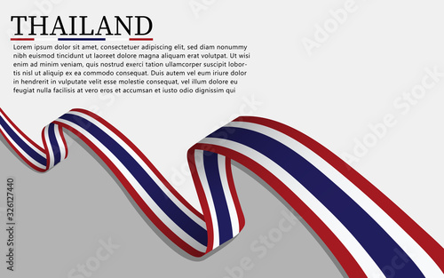 Wavy Thailand's flag on grey background with text and space