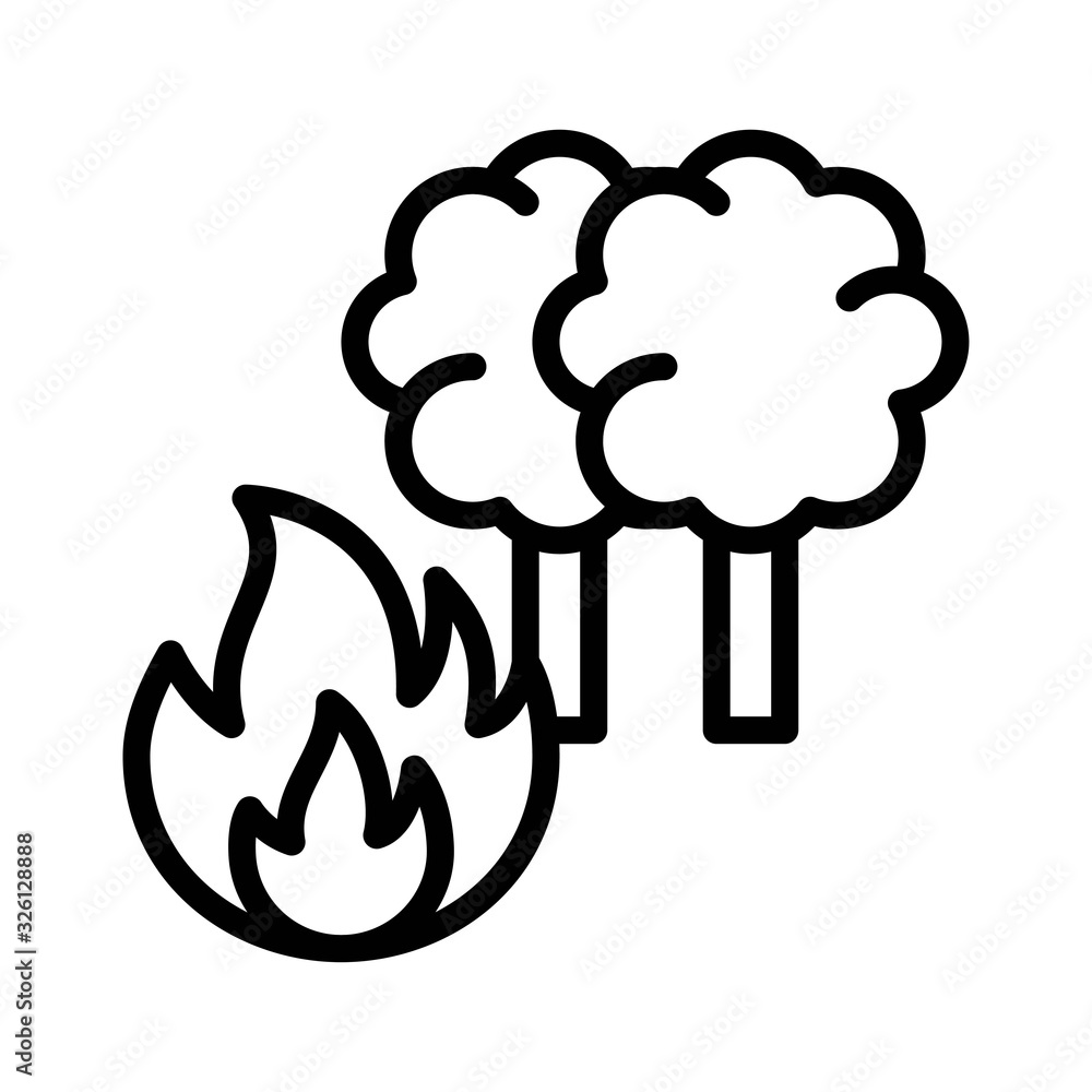 climate related trees with fire or forest fire vector in lineal style, climate related trees with fire or forest fire vector in lineal style,